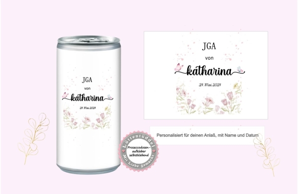 Prosecco Banderole PERSONALISIERT Aufkleber Sticker Maiglöckchen für JGA, Hochzeit, Getränke-Dosen-Banderole Eucalyptus Kranz Lüttentüddel®